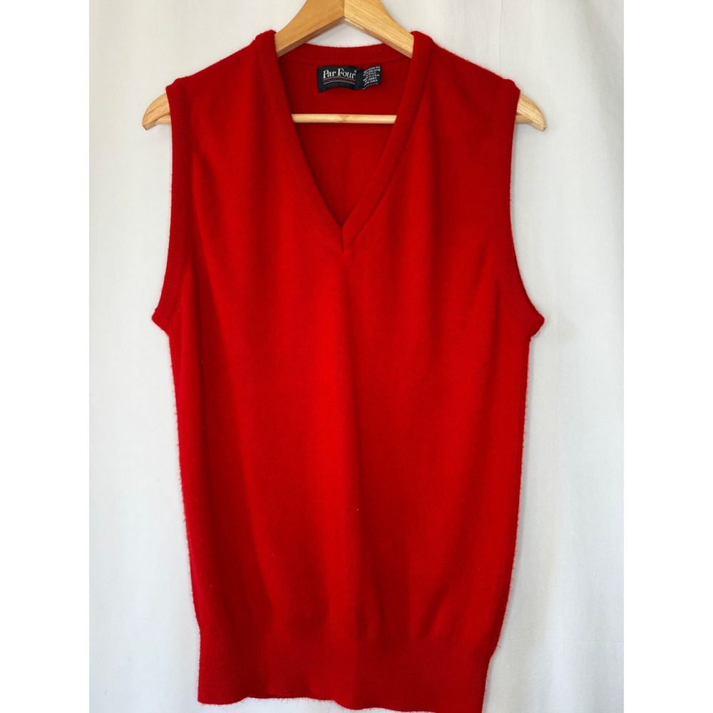 VTG Par Four Sportswear Mens Red V-Neck Sweater Vest Orlon Acrylic USA Made M